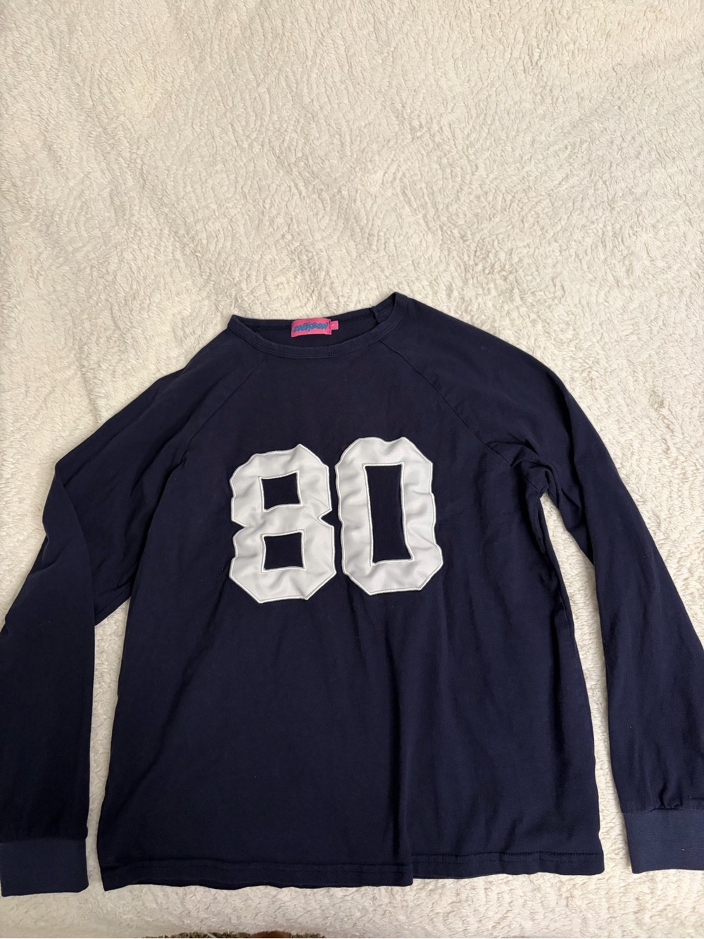 Edikted Navy Long-Sleeve Tee with White "80" Appliqué